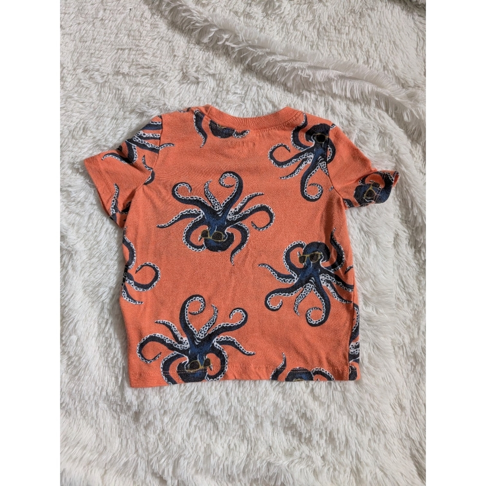 Old Navy Coral Orange Octopus Print Short Sleeve T-shirt Size 18-24 Months - Picture 4 of 4